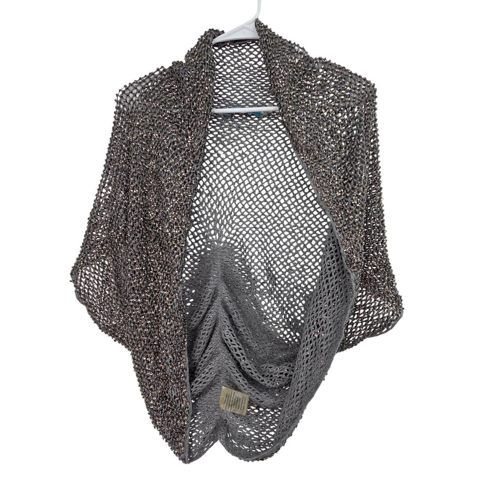 ALICE + OLIVIA MEDIUM GRAY COTTON BEADED SEQUIN CROCHET RUCHED SHRUG CARDIGAN